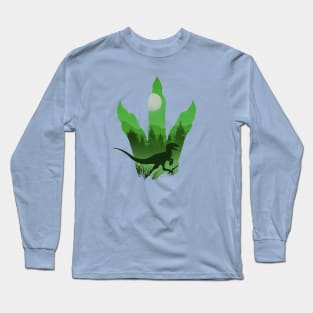 Green Dinosaur Silhouette inside Claw Long Sleeve T-Shirt